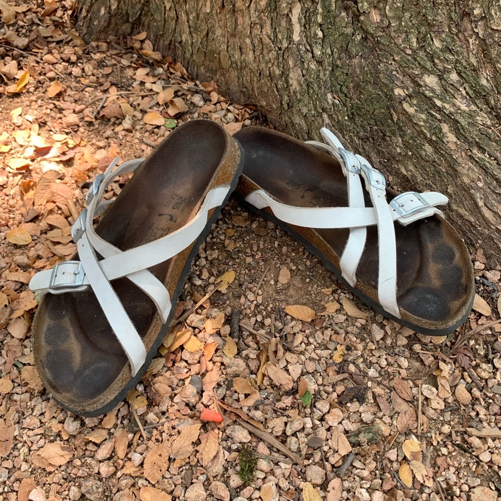 Birkis by Birkenstock white cross strap sandals